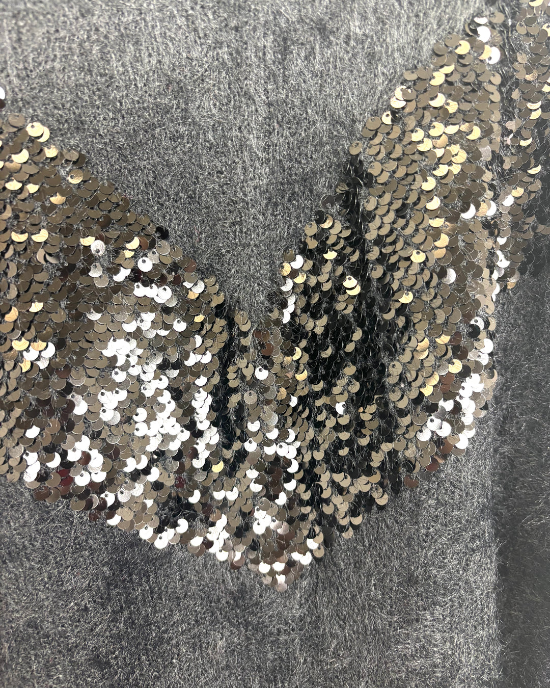 Fluffy Black Sequin Sweater - Size 4/6