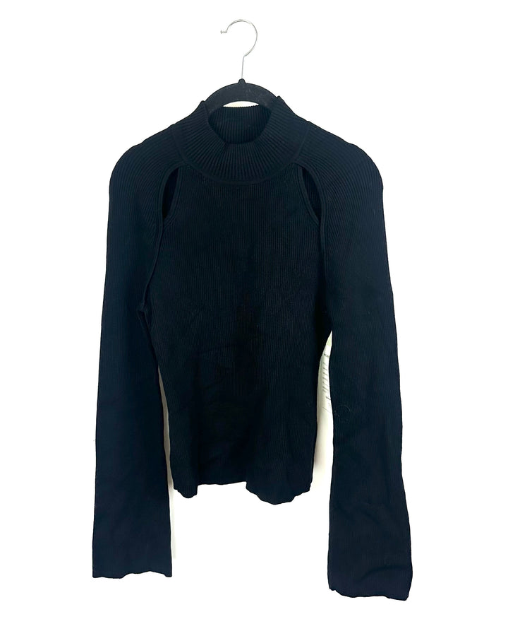 Black Ribbed Long Sleeve Sweater- Medium