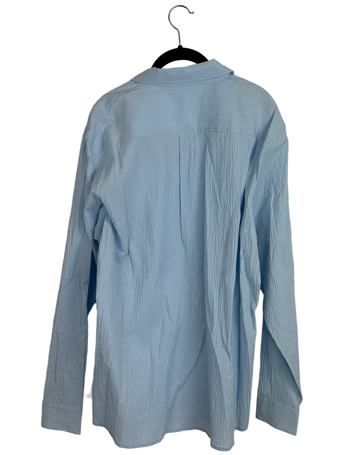 Marled Light Blue Puffed Pattern Button Down - Size 6/8
