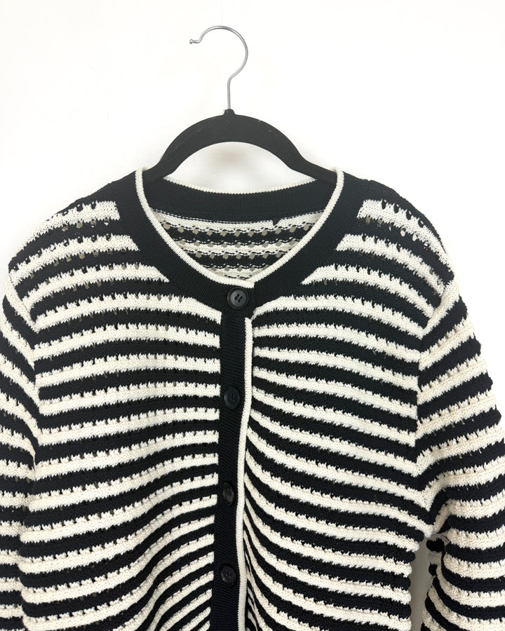 Black & White Striped Scalloped Cardigan - Size 4/6