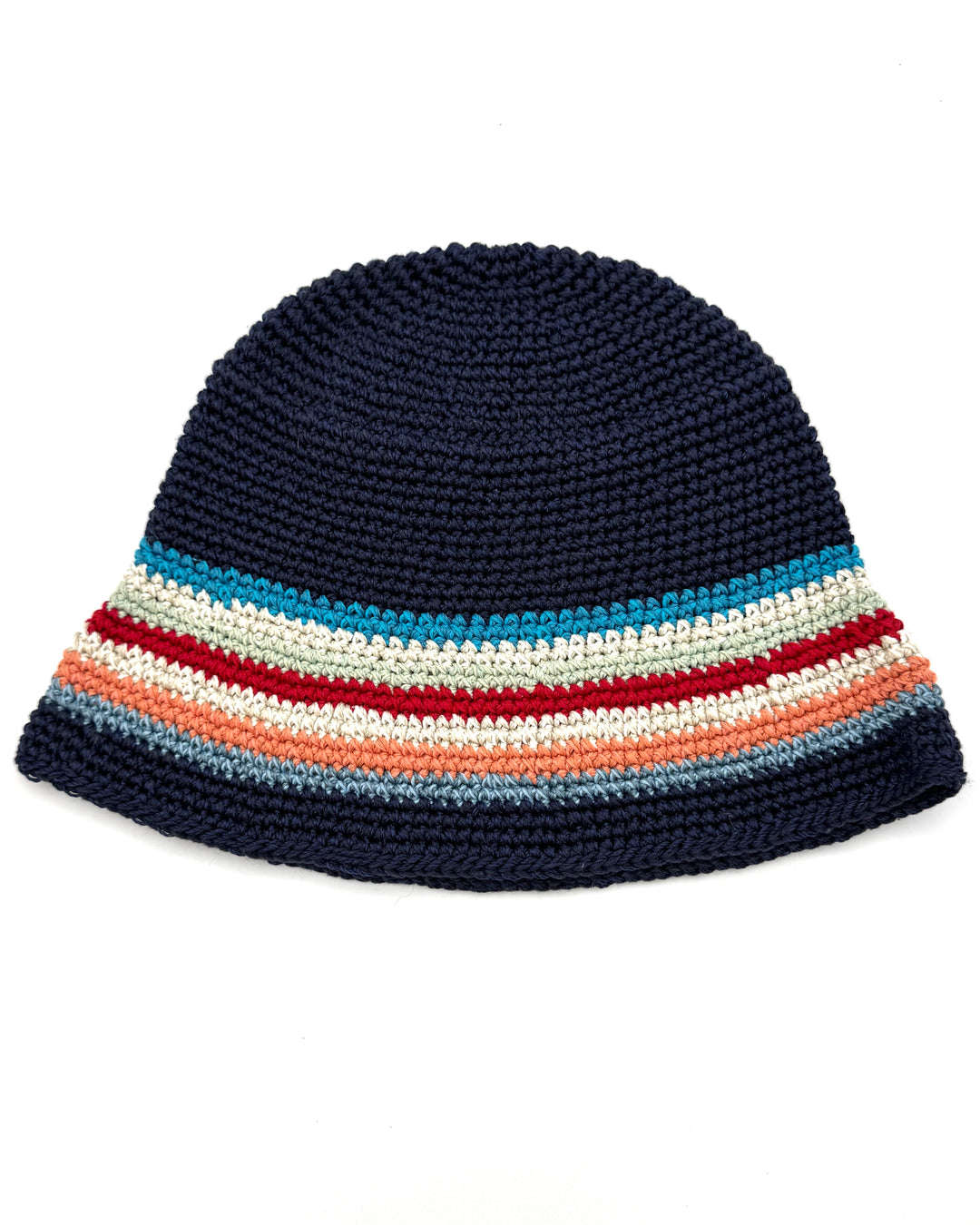 Navy Blue Multicolor Striped Crochet Bucket Hat