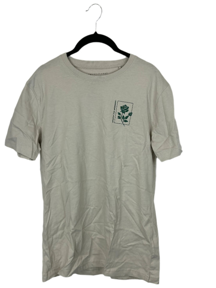 Denim And Flower By Ricky Singh Beige Graphic T-shirt- Small
