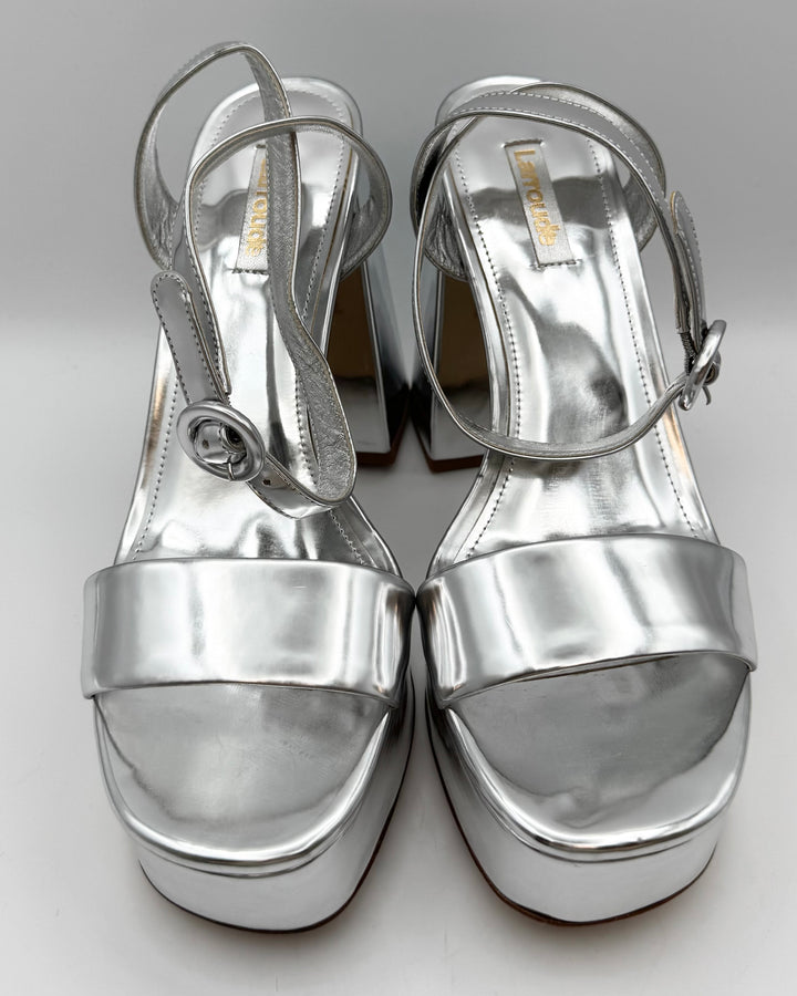 Silver Patent Leather Platform Heels - Size 7, 8.5, 9, and 9.5