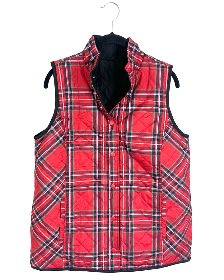 Holiday Black & Red Plaid Reversible Vest - Size 6/8