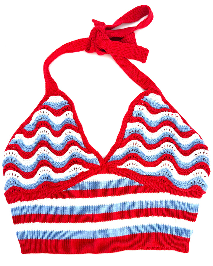 Blue, White, Red Crochet Halter Top - Size 6/8