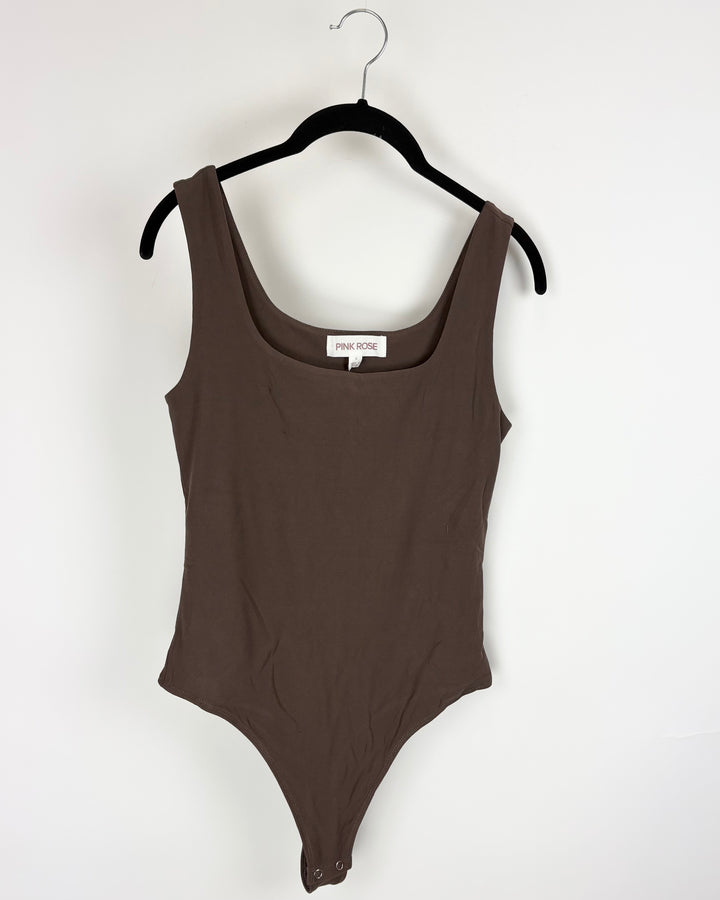 Pink Rose Brown Tank Bodysuit - Small