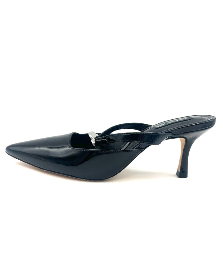 Black Patent Leather Pointed Toe Kitten Heel - Size 7