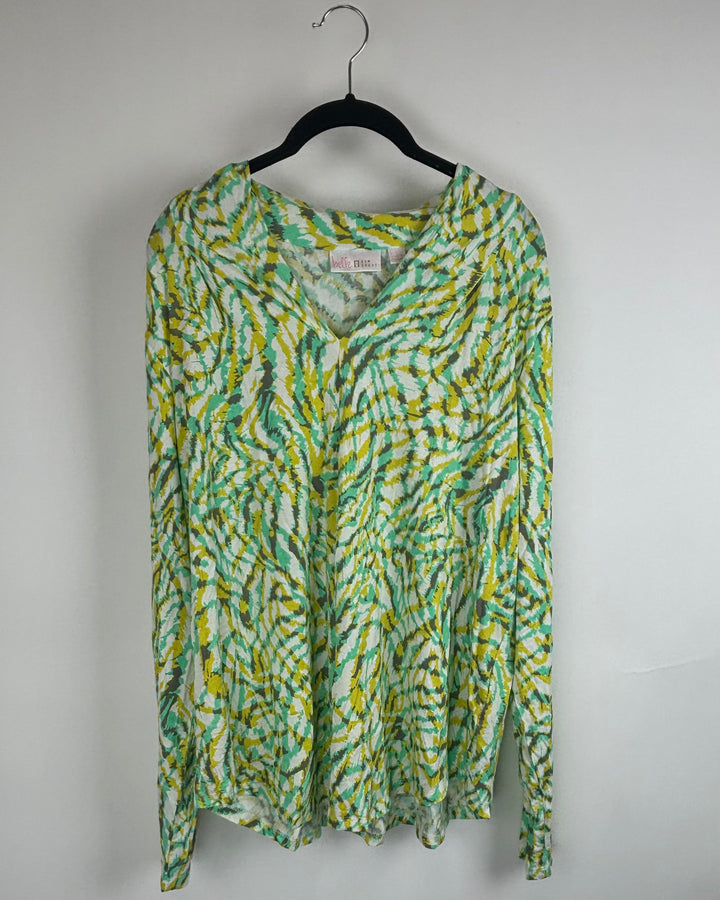 Mint Green and Yellow Abstract Line Pattern - Size 14/16