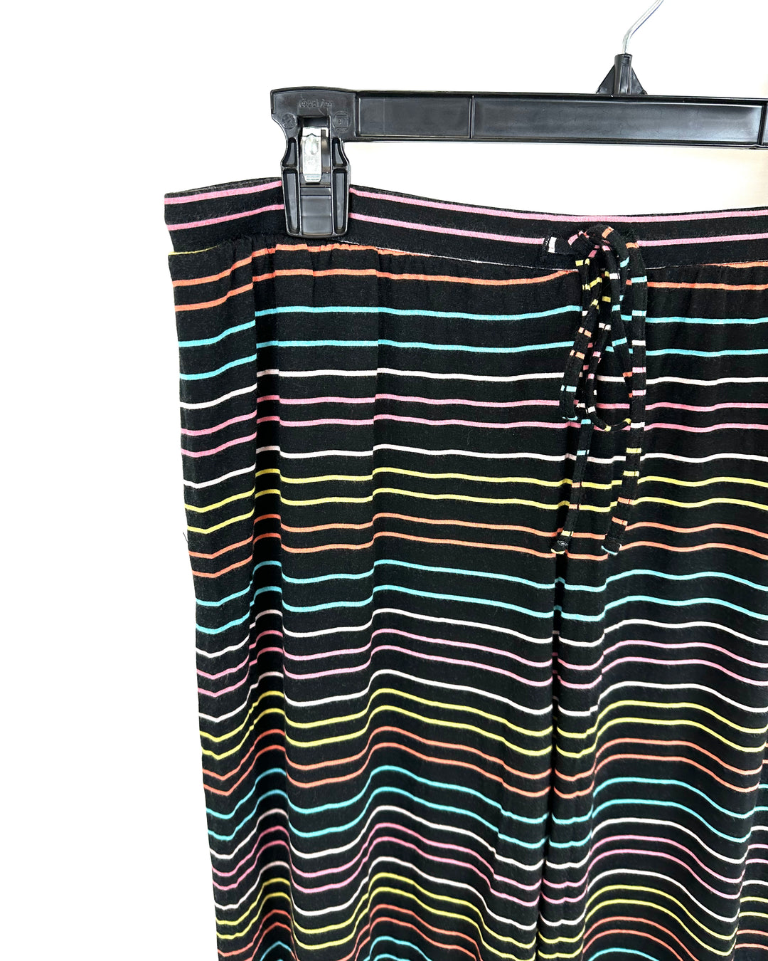 Black Pajama Pants With Multi-Color Stripes - Medium