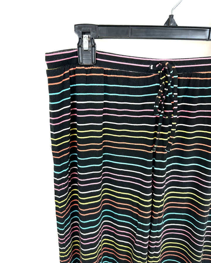 Black Pajama Pants With Multi-Color Stripes - Medium