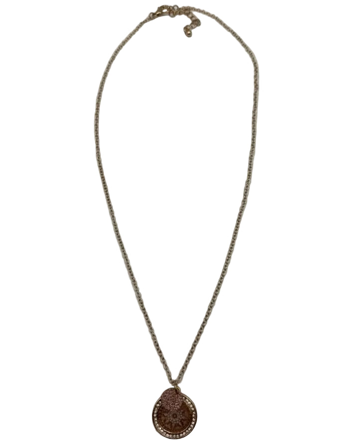 Gold and Pink Glitter Circle Necklace