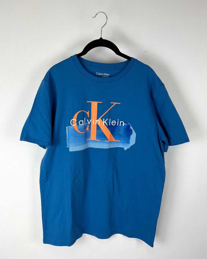 MENS Blue and Orange Short Sleeve T-Shirt - Medium