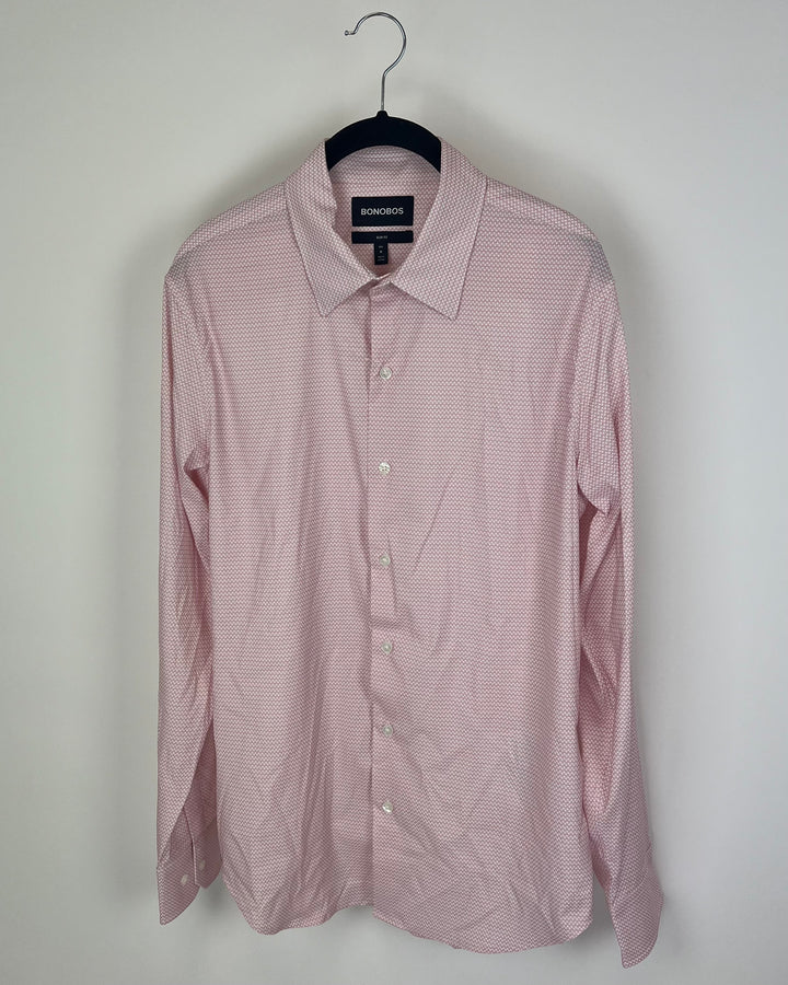 MENS Pink and White Geometric Patterned Shirt - Slim Fit Medium