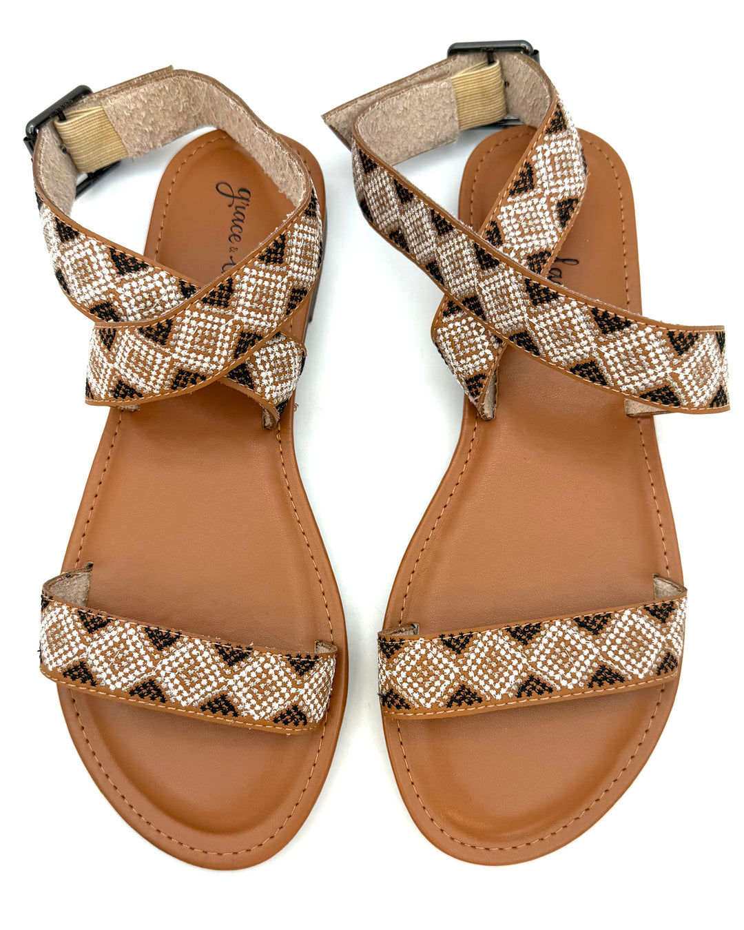 Embroidered Strap Sandals - Size 8