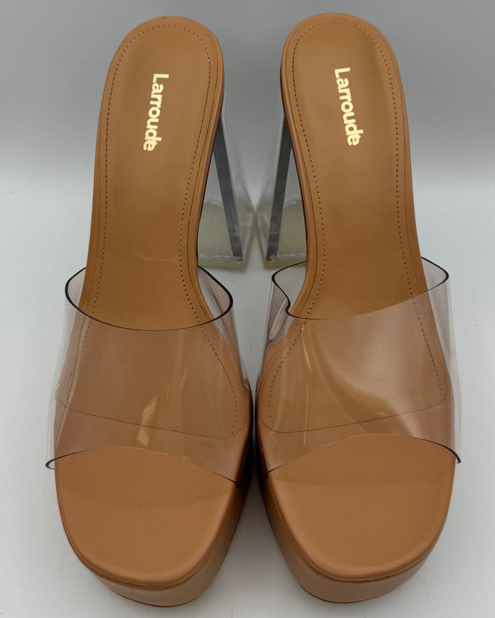 Tan And Clear Platform Mule - Size 8 and 9