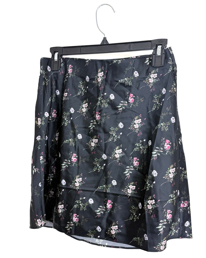 Black Silk Floral Skirt - Size 2/4
