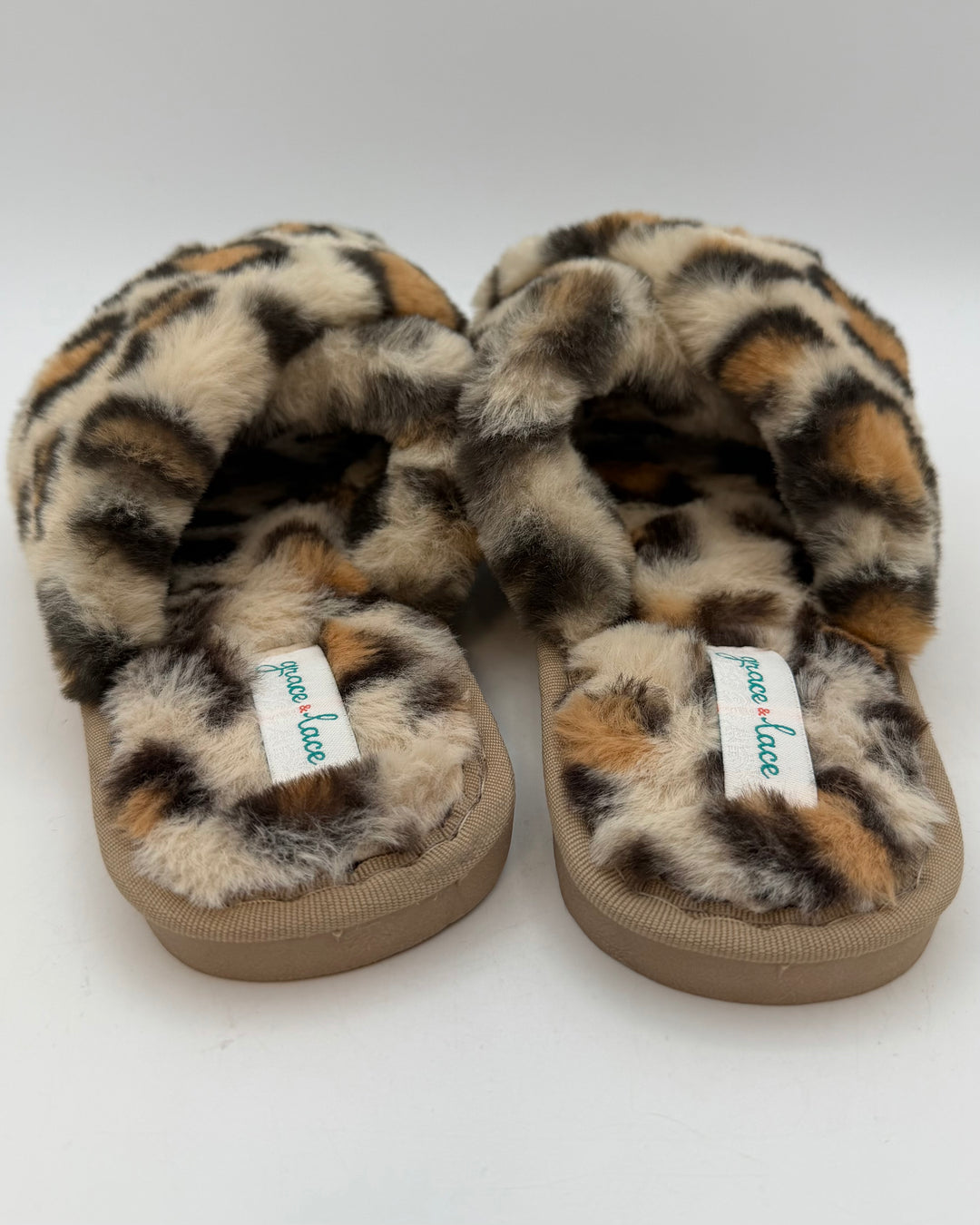 Open Toe Leopard Slippers - Size 7