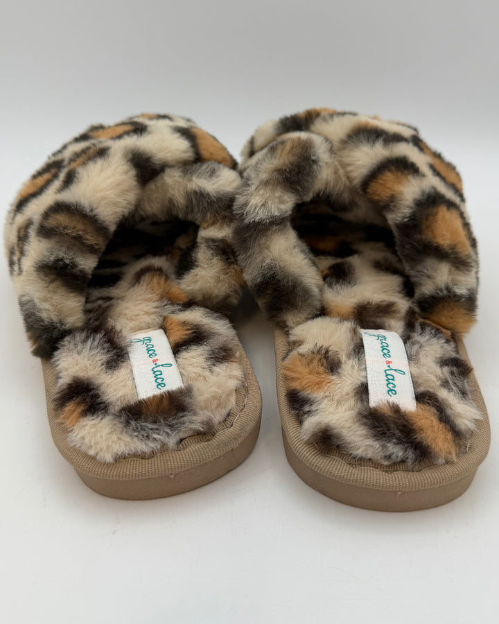 Open Toe Leopard Slippers - Size 7