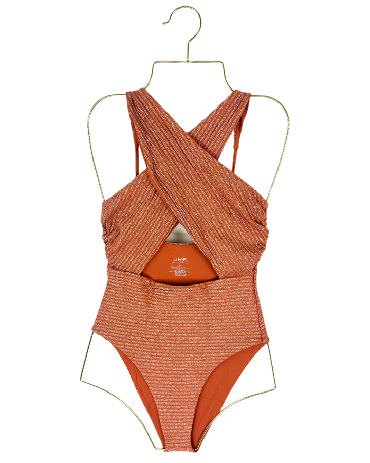 Metallic Brown Halter One Piece Swimsuit - Extra Small