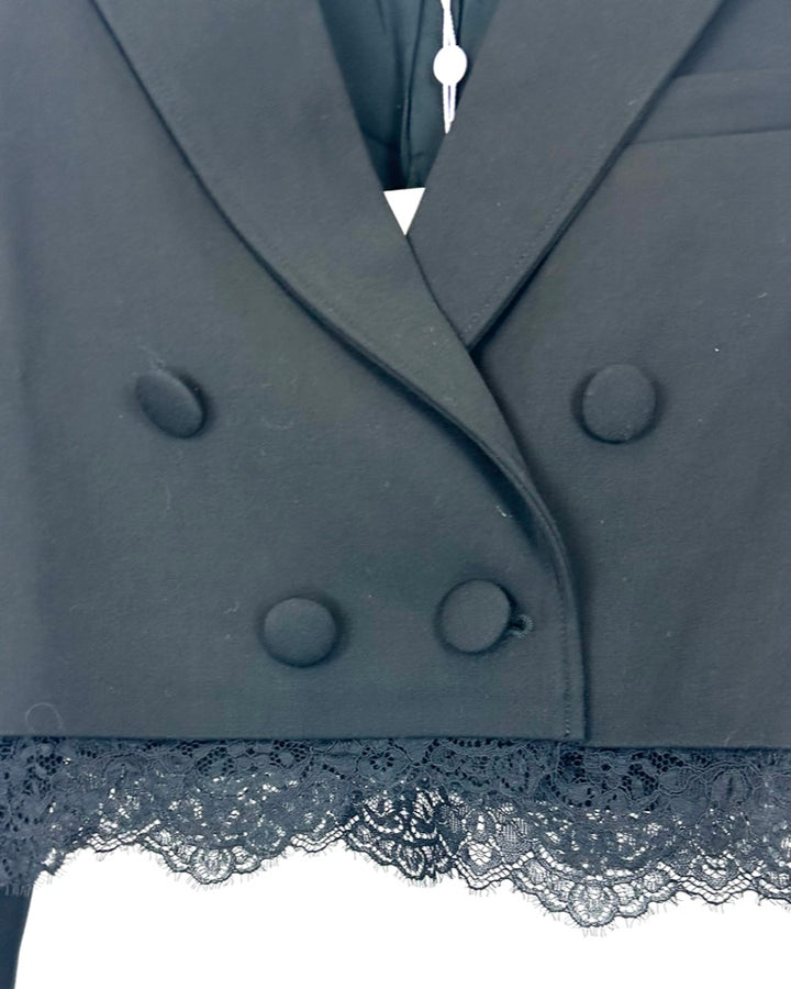 Cropped Black Lace Trim Blazer - Small