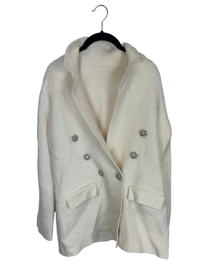 Textured Cream Jeweled Jacket – Size 6/8