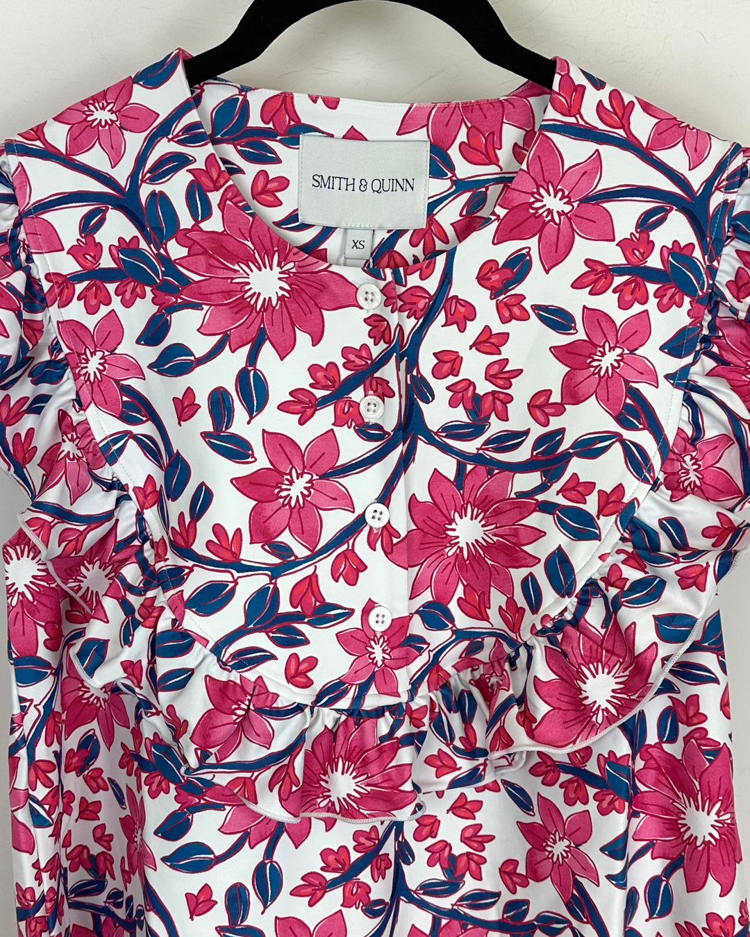 White and Pink Floral Ruffle Top - Size XS, S, M, L, XL, XXL