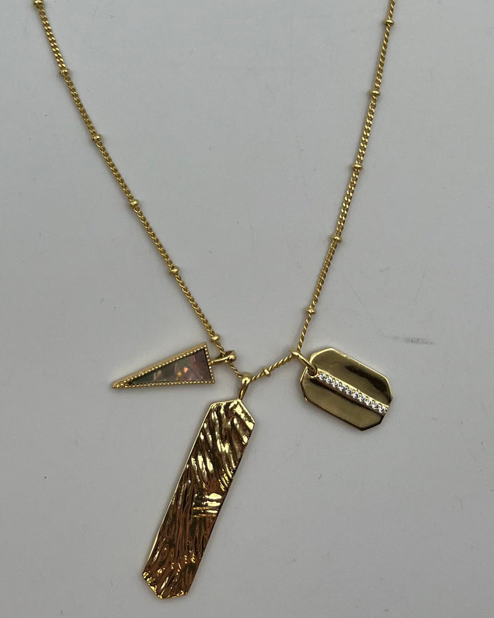 Three Charm Long Gold Necklace