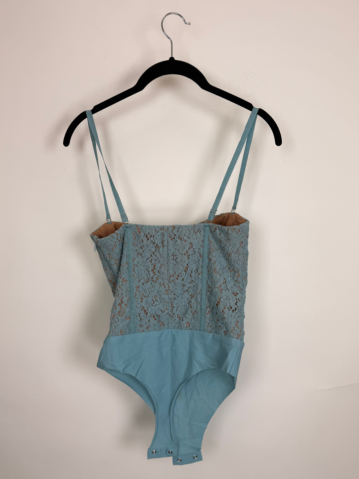 Muted Dusty Teal Lace Corset Bodysuit - Size 0 and 4