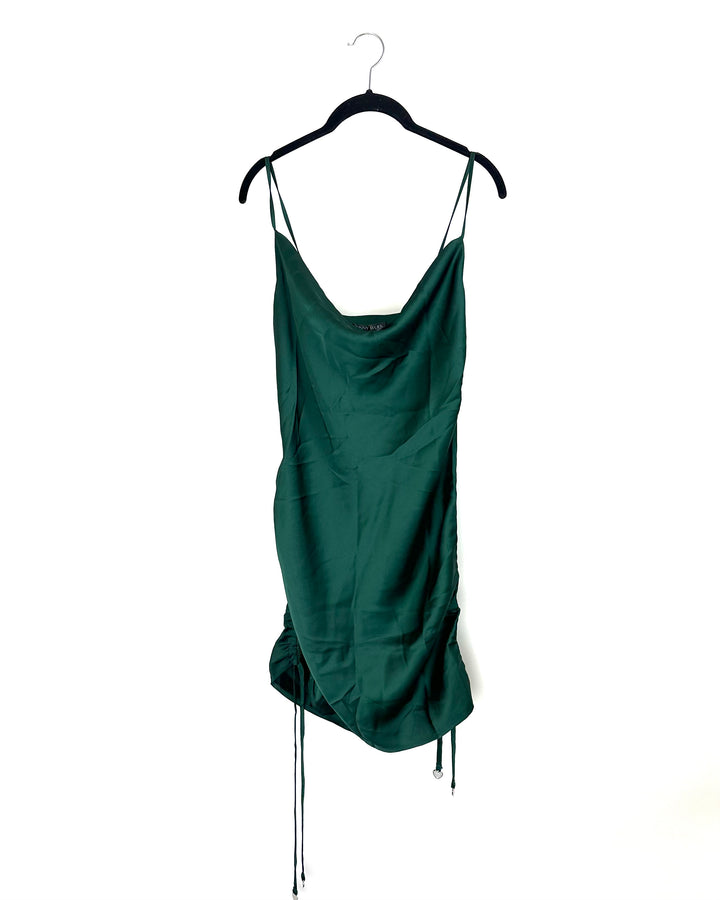 Emerald Green Satin Cinched Dress - Medium