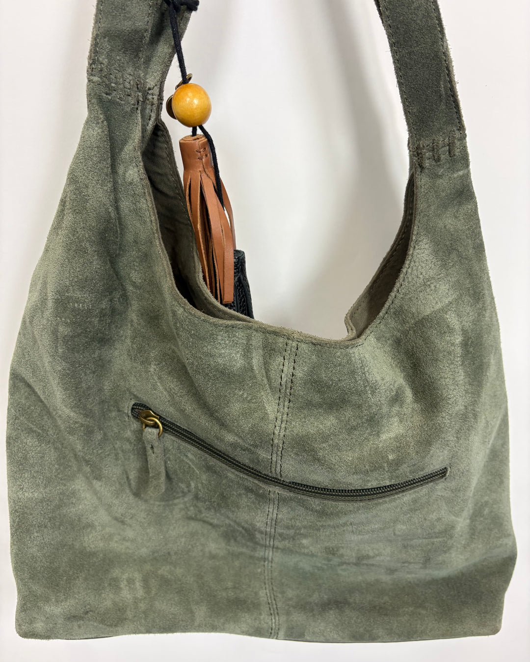 Dark Olive Green Suede Shoulder Bag