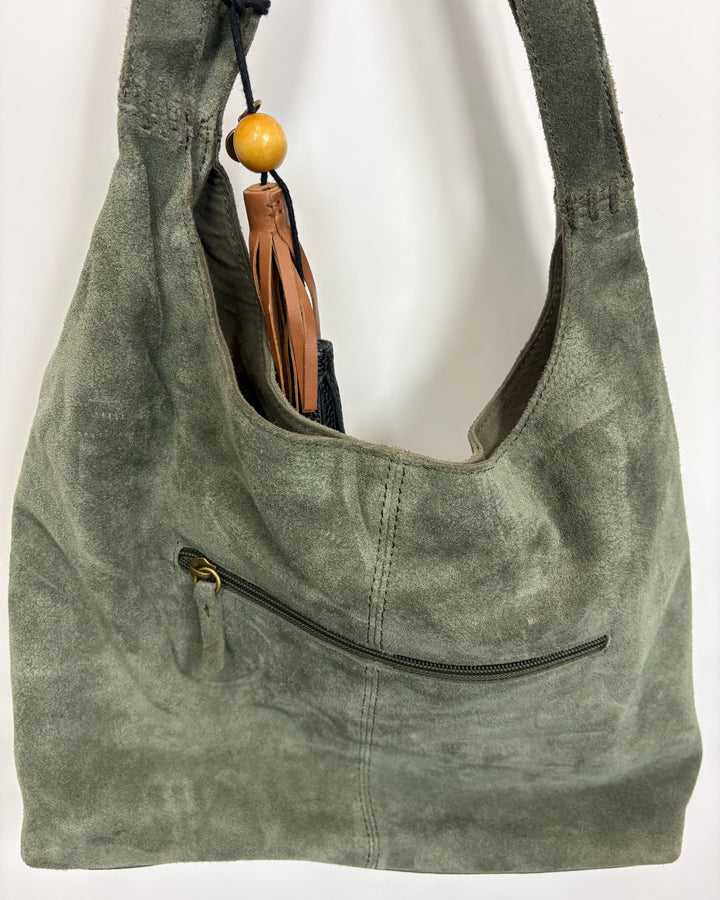 Dark Olive Green Suede Shoulder Bag