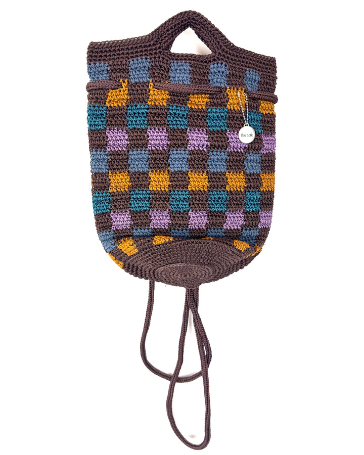 Brown Checkered  Crochet Convertible Backpack