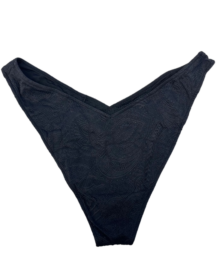 Black Embossed High Cut And Cheeky Bikini Bottom - Extra Large and Extra Extra Large