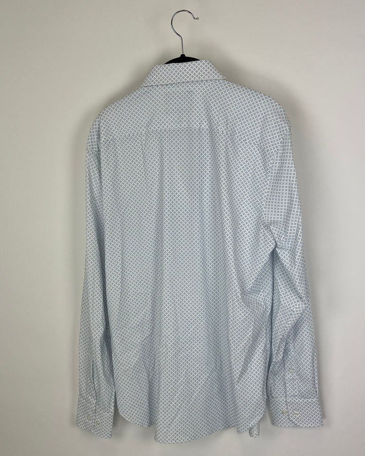 MENS White Collared Shirt With Blue Diamonds - Slim Fit Medium