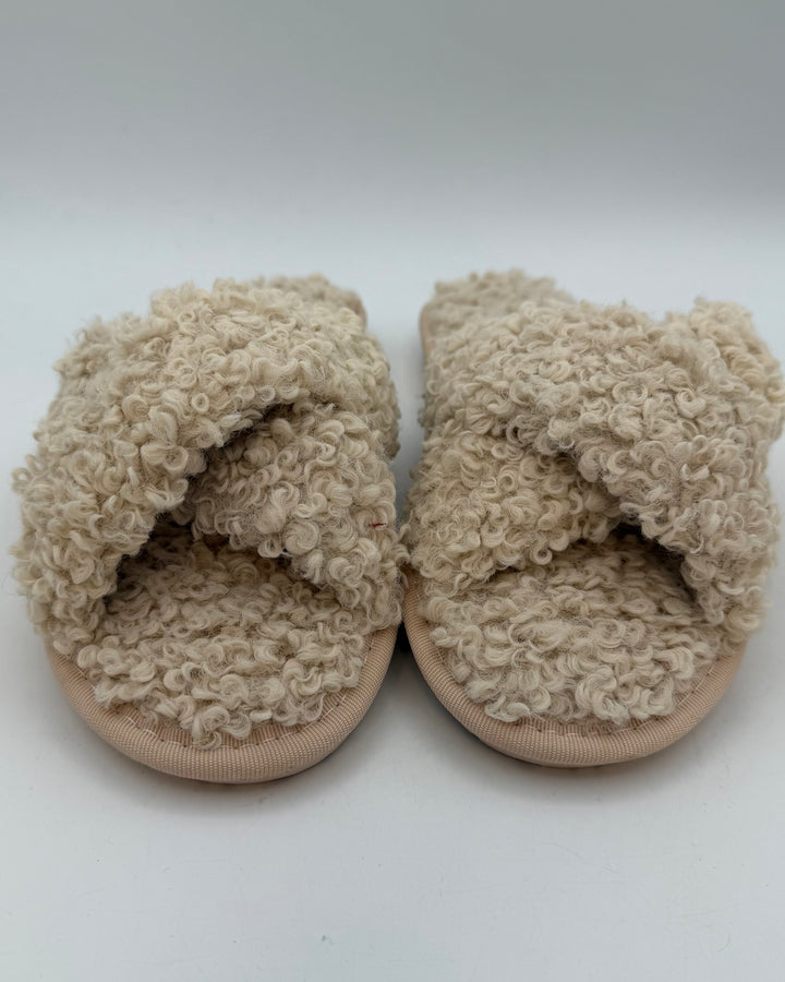 Open Toe Ivory Fuzzy Slippers - Size 6/6.5