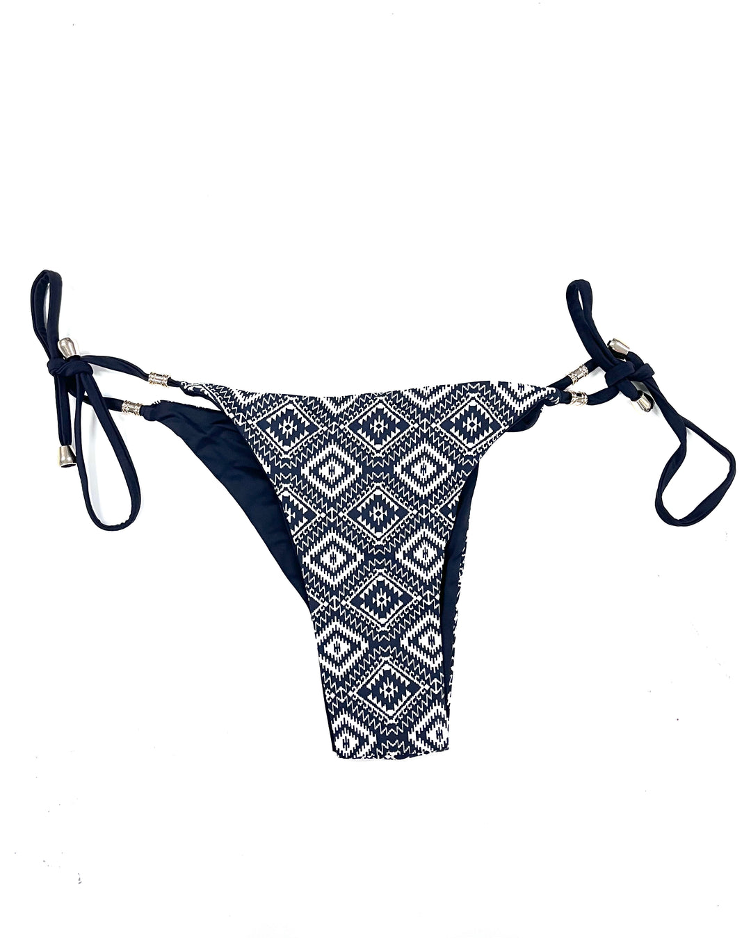 Black & Cream Printed Reversible Cheeky Scrunch Bikini Bottom - Large