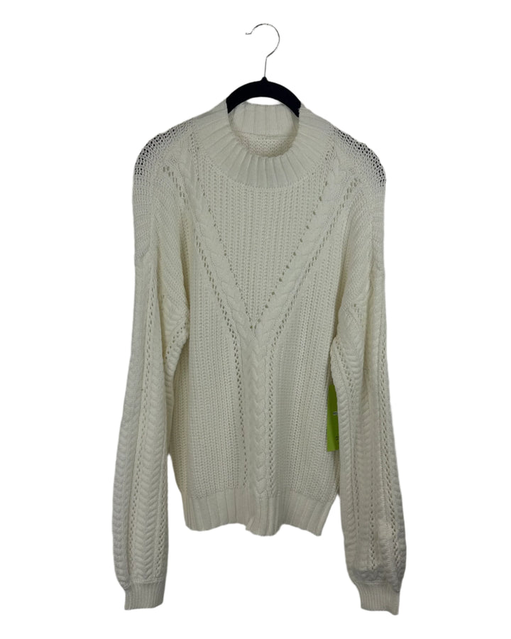 Arctic White Cable Knit Sweater- Medium