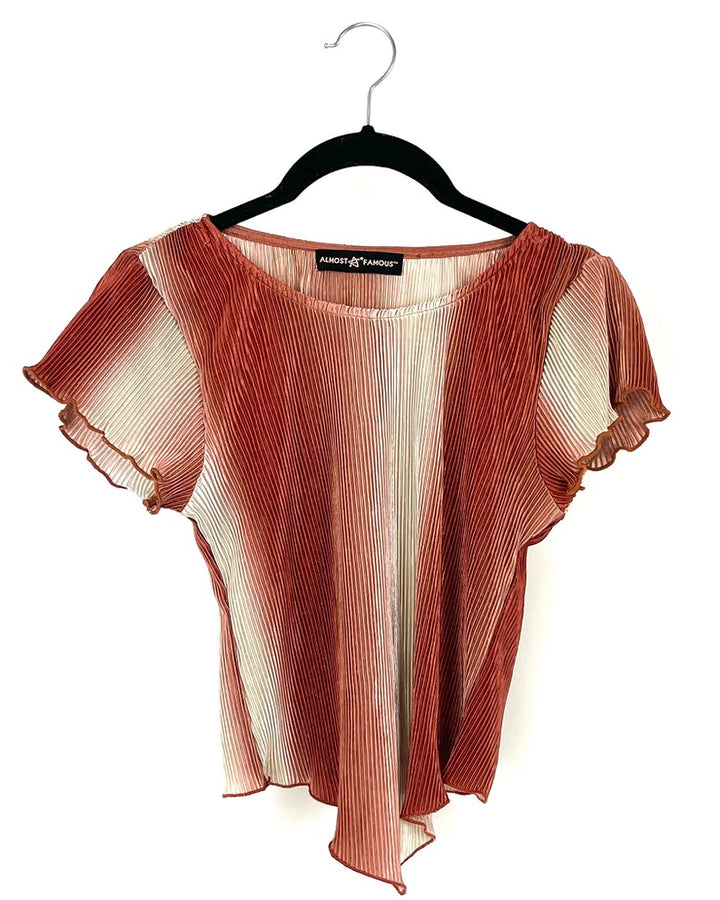 Russet Short Sleeve Plissé Top - 0/2