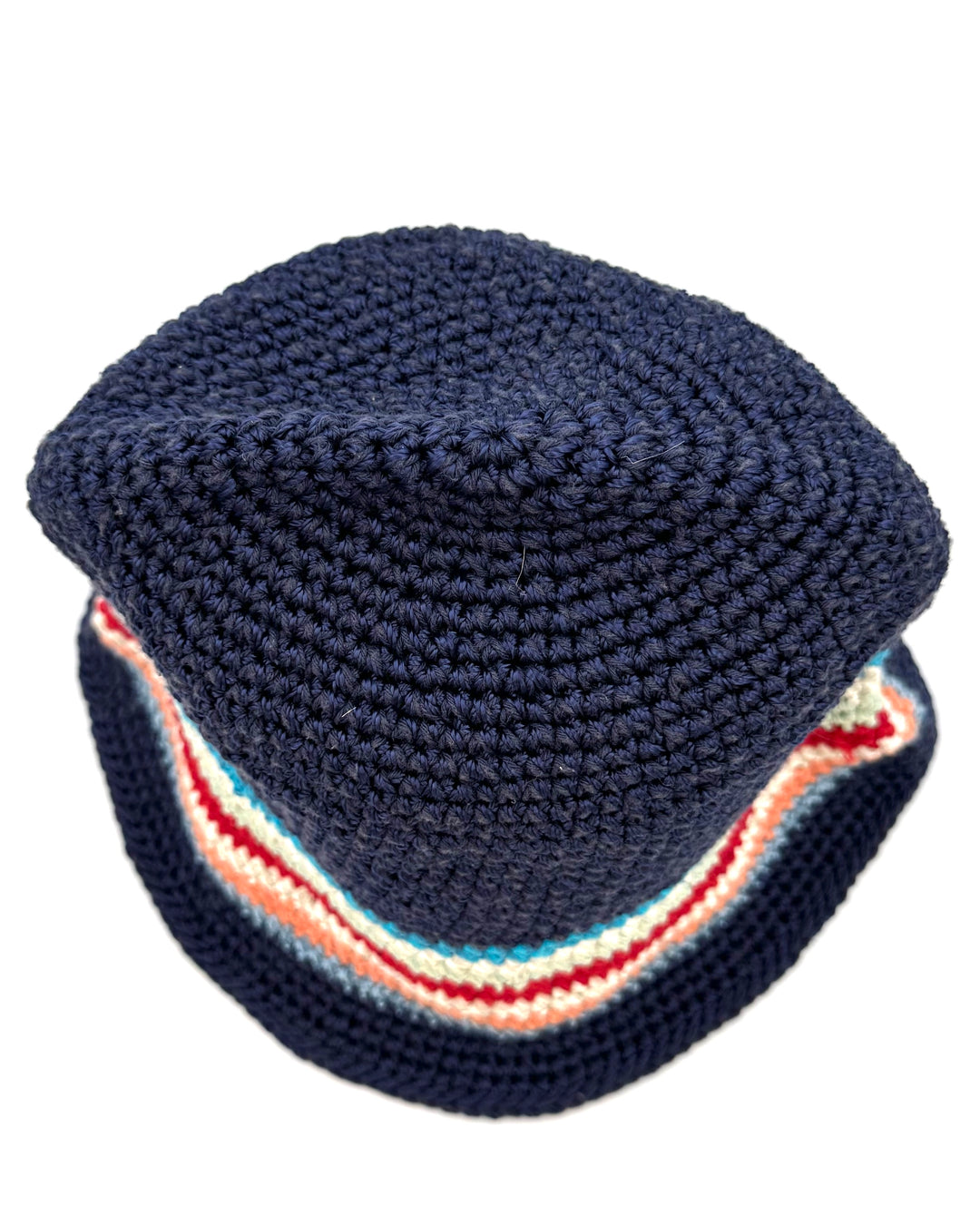 Navy Blue Multicolor Striped Crochet Bucket Hat