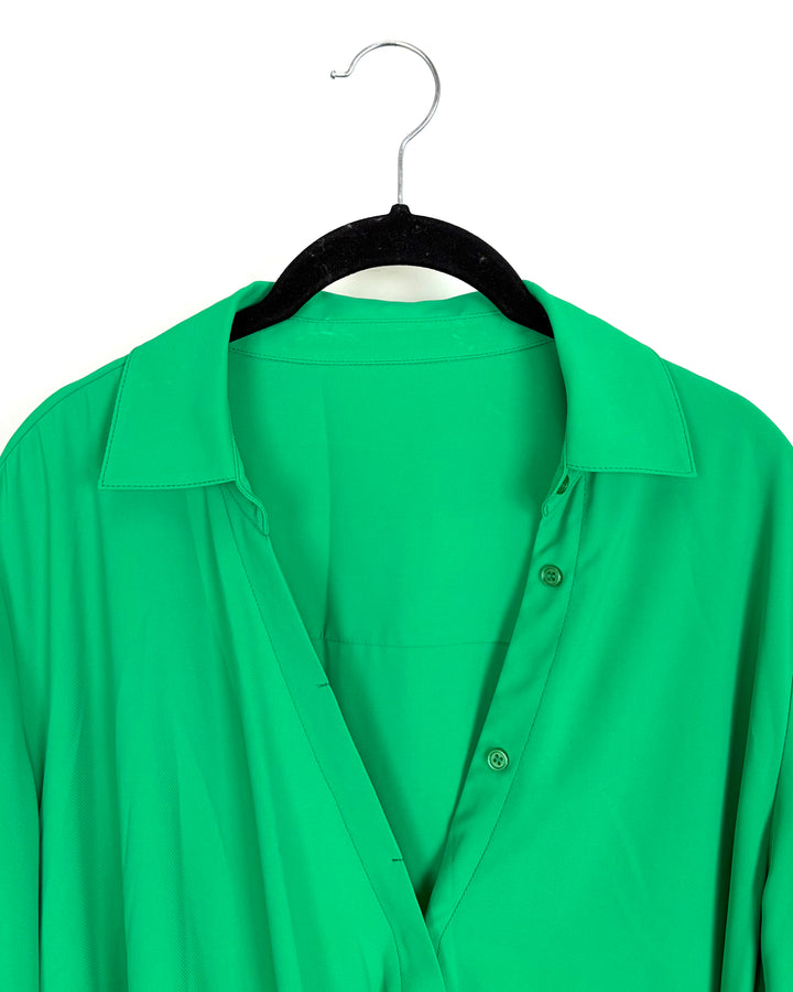 Bright Lime Green Button Down Flowy Top - Size 8/10