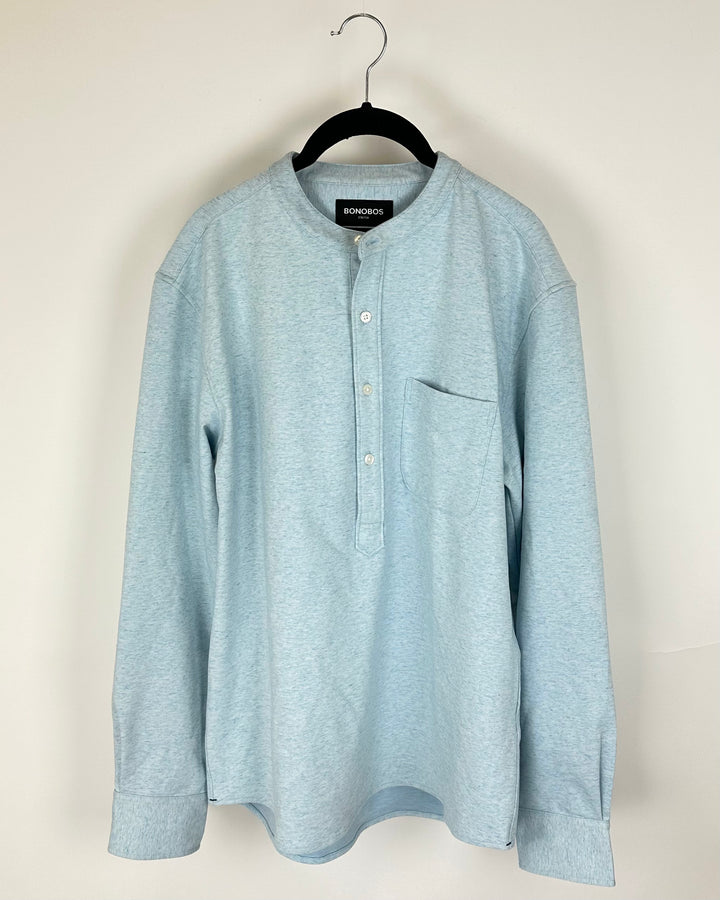 Mens Sky Blue Band Collared Shirt - Medium