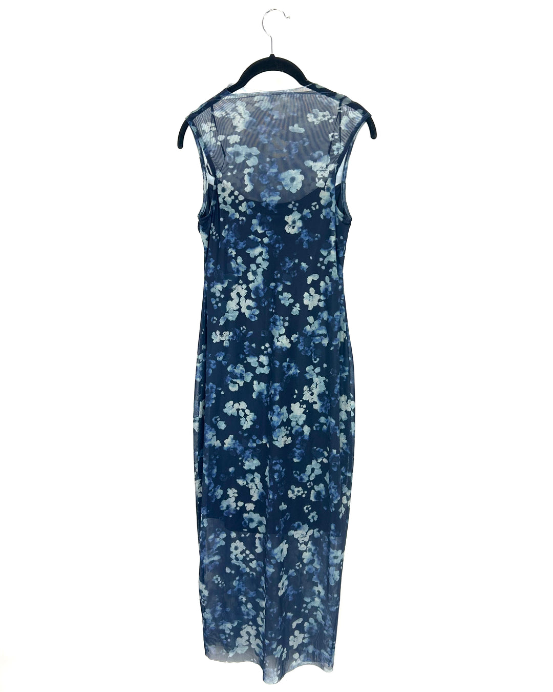 Mesh Blue Floral High-neck Dress - Size 4/6