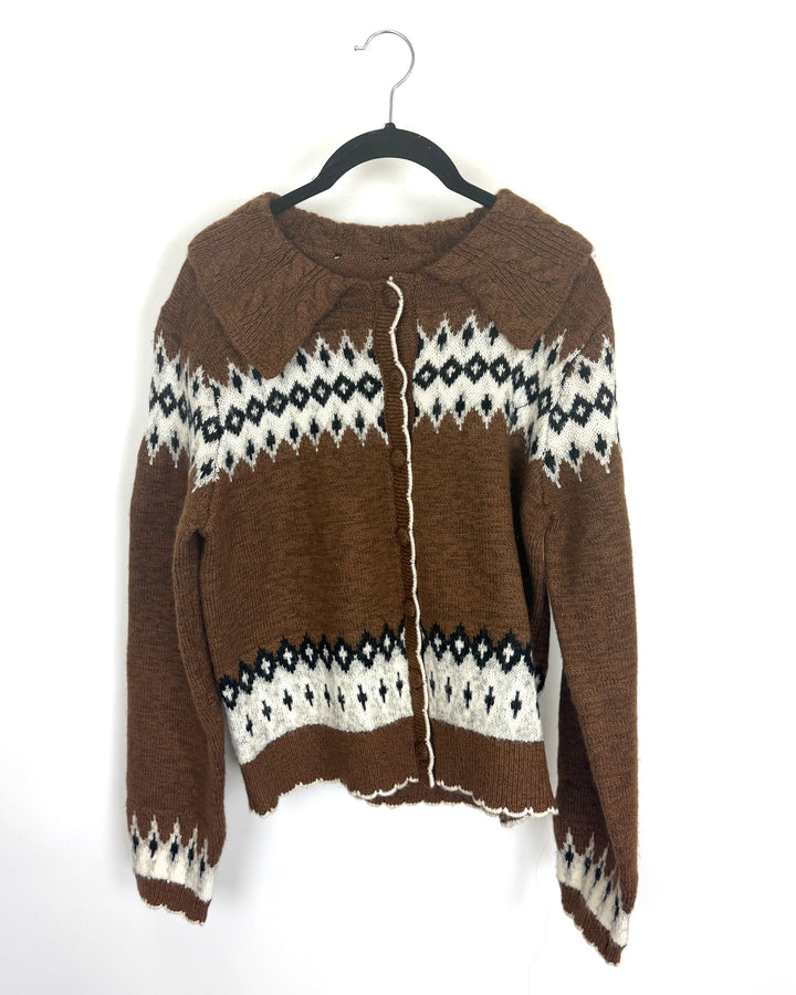 Abstract Brown Patterned Cardigan - Size 6/8