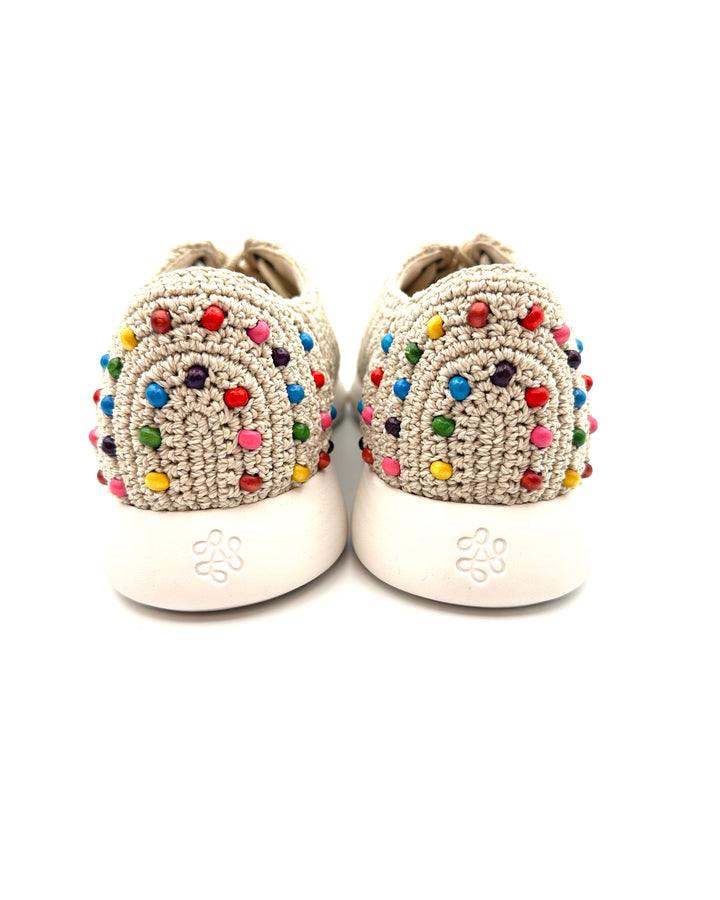 White Beaded Crochet Sneakers - Size 6
