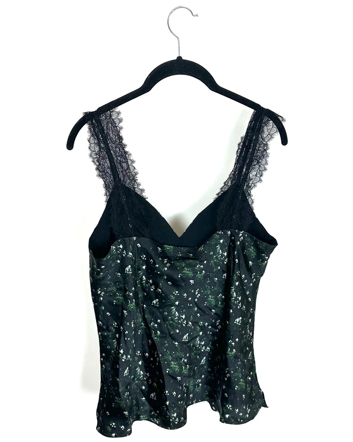 Black Floral Silk Top - Size 6/8