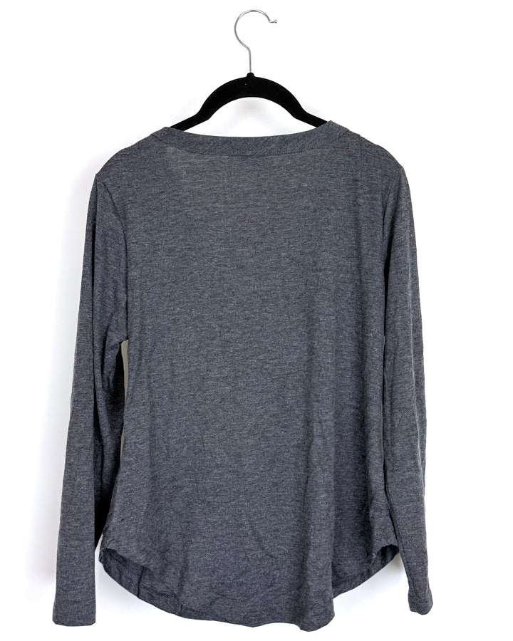 Gray Full-Sleeve Henley Top - Size 2/4