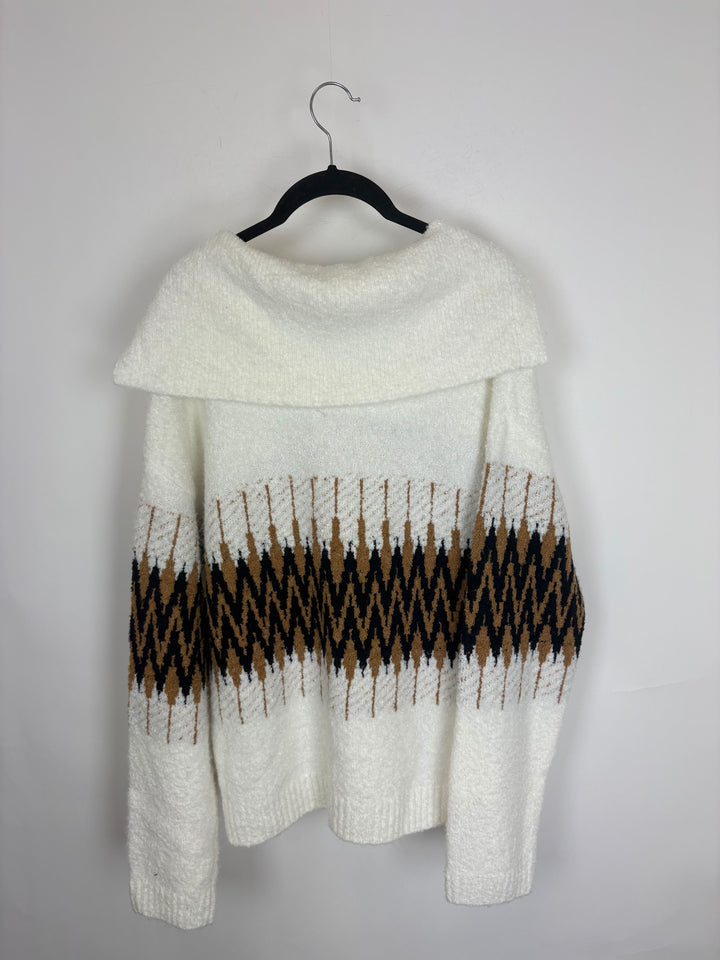 White Cozy Chevron Pattern Sweater - Size 6/8