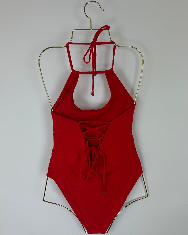 Red Embossed One Piece Swimsuit - Extra Small and Small