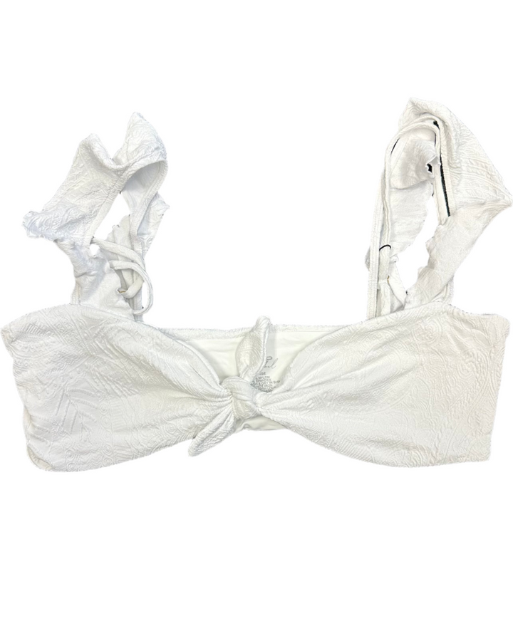 White Embossed Ruffle Bikini Top - L, XL, XXL