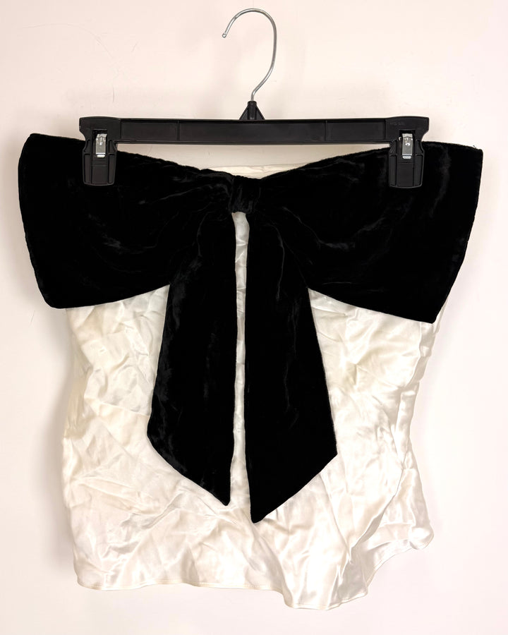White Satin Bandeau Top with Bow - Size Small/Medium